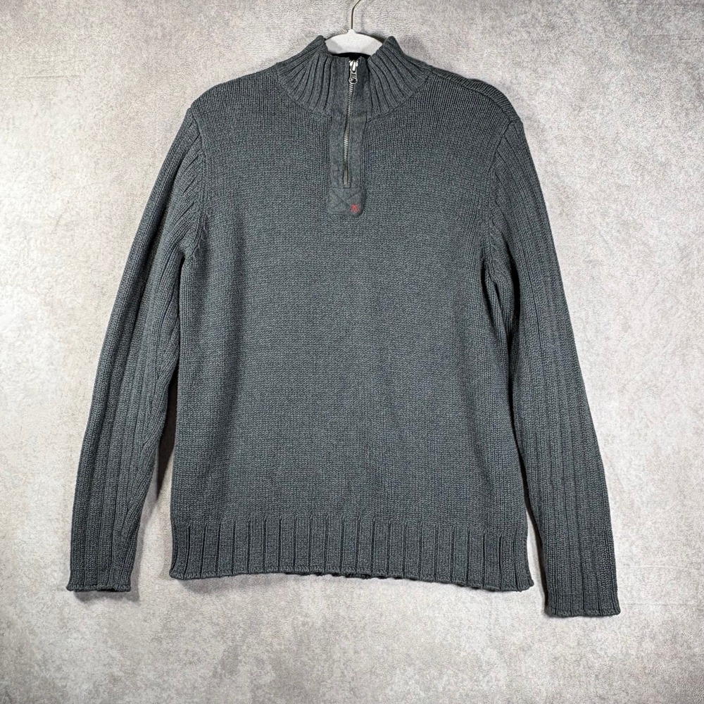 Polo Jeans Co. Ralph Lauren Sweater Mens L Gray Knit Quarter Zip Pullover Preppy